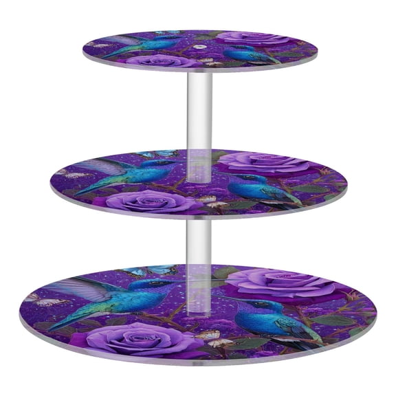3 Tier Acrylic Cupcake Stand Lavender Hummingbird Dream Dessert Display Tower for Birthday Wedding Party