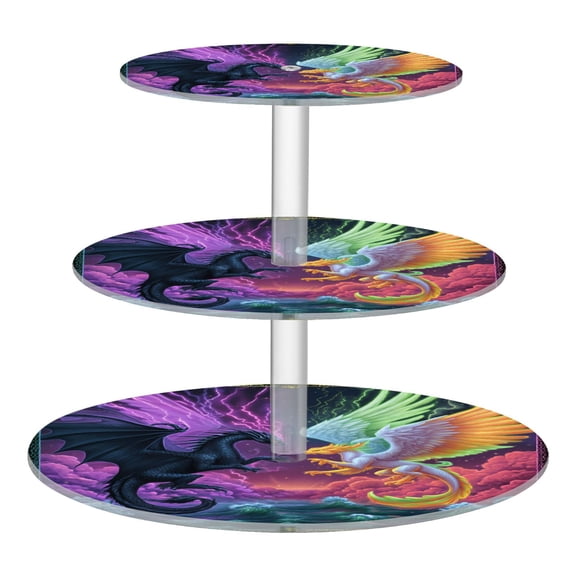 3 Tier Acrylic Cupcake Stand Magic Dragon Game Card Dessert Display Tower for Birthday Wedding Party