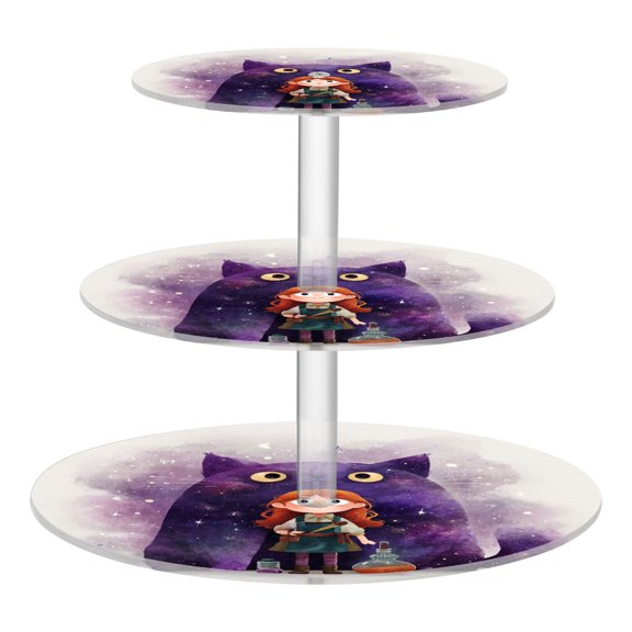 3 Tier Acrylic Cupcake Stand Magic Purple Cat Dessert Display Tower for Birthday Wedding Party