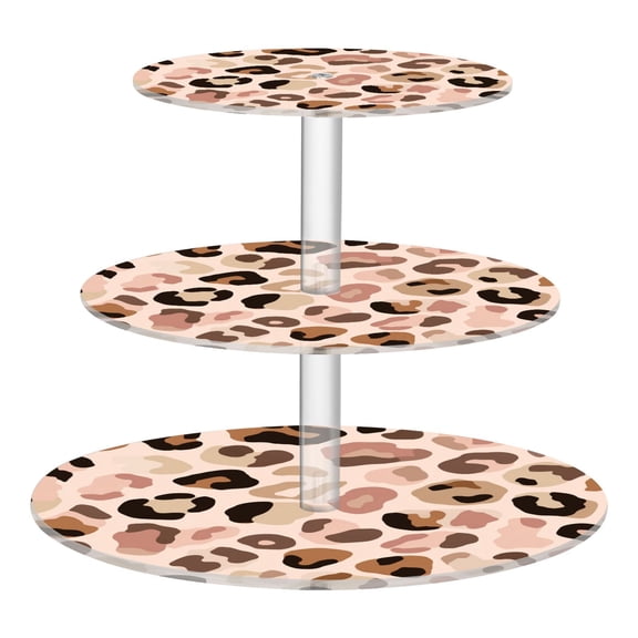 3 Tier Acrylic Cupcake Stand Natural Tone Leopard Print Dessert Display Tower for Birthday Wedding Party