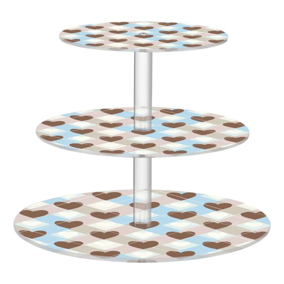 3 Tier Acrylic Cupcake Stand Neutral Brown Blue Heart Print Dessert Display Tower for Birthday Wedding Party