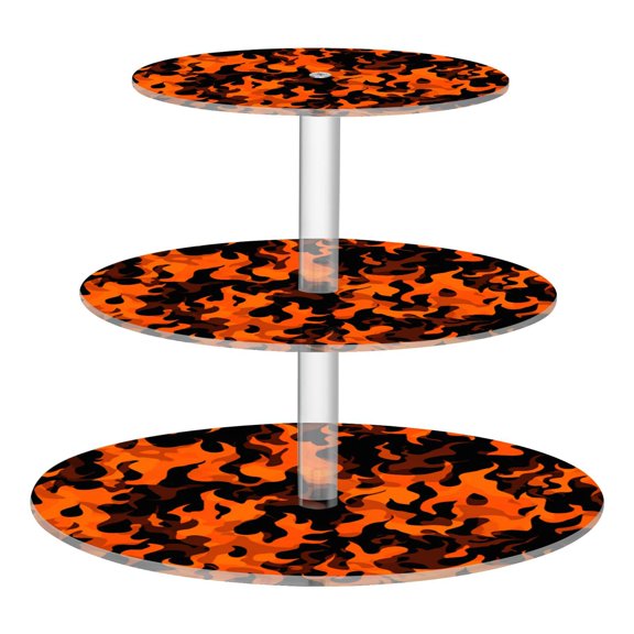 3 Tier Acrylic Cupcake Stand Orange and Black Flames Dessert Display Tower for Birthday Wedding Party