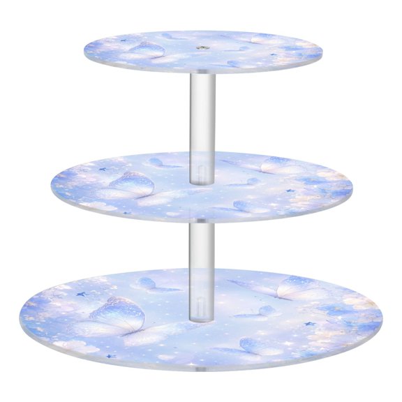 3 Tier Acrylic Cupcake Stand Pastel Blue Butterfly Magic Dessert Display Tower for Birthday Wedding Party