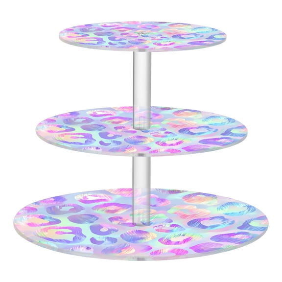 3 Tier Acrylic Cupcake Stand Pastel Hologram Leopard Print Dessert Display Tower for Birthday Wedding Party