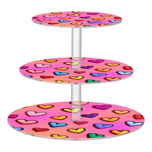 3 Tier Acrylic Cupcake Stand Rainbow Heart Seamless Print Dessert Display Tower for Birthday Wedding Party