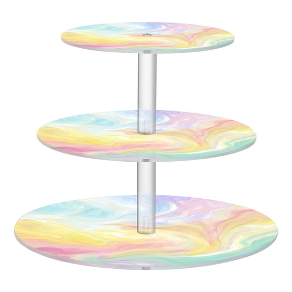 3 Tier Acrylic Cupcake Stand Rainbow Liquid Vortex Dessert Display Tower for Birthday Wedding Party