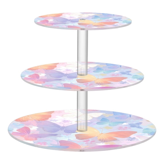 3 Tier Acrylic Cupcake Stand Rainbow Pastel Butterfly Dance Dessert Display Tower for Birthday Wedding Party