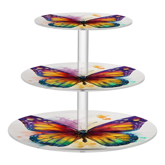 3 Tier Acrylic Cupcake Stand Rainbow Spectrum Butterfly Dessert Display Tower for Birthday Wedding Party