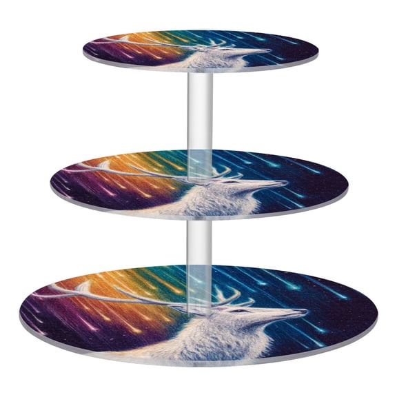 3 Tier Acrylic Cupcake Stand Rainbow Starry Sky Stag Dessert Display Tower for Birthday Wedding Party