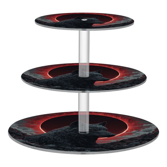3 Tier Acrylic Cupcake Stand Red Sun Lone Wolf Dessert Display Tower for Birthday Wedding Party
