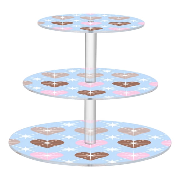 3 Tier Acrylic Cupcake Stand Retro Star Grid Heart Pattern Dessert Display Tower for Birthday Wedding Party