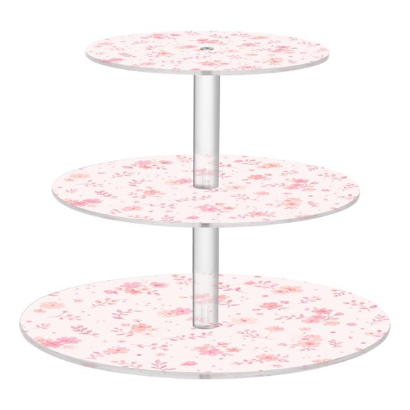 3 Tier Acrylic Cupcake Stand Romantic Spring Floral Blossom Pattern Dessert Display Tower for Birthday Wedding Party