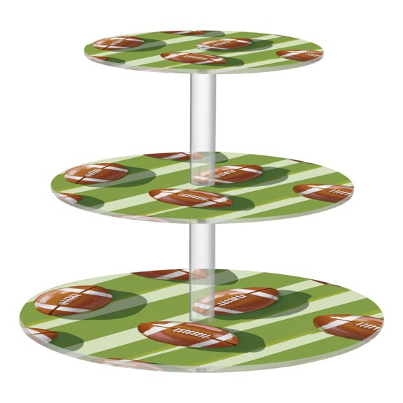 3 Tier Acrylic Cupcake Stand Rugby Balls Pattern Dessert Display Tower for Birthday Wedding Party