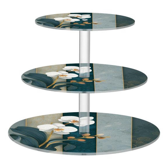 3 Tier Acrylic Cupcake Stand Scroll White Orchid Dessert Display Tower for Birthday Wedding Party