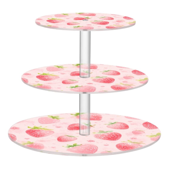 3 Tier Acrylic Cupcake Stand Seamless Strawberry Print Dessert Display Tower for Birthday Wedding Party