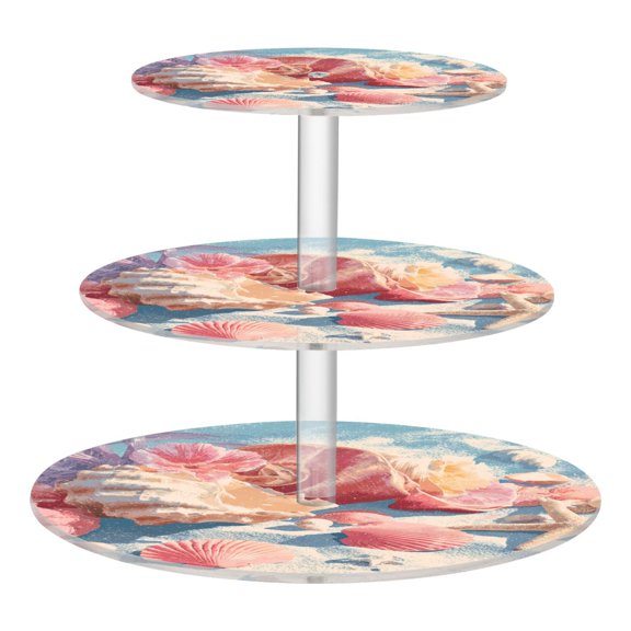 3 Tier Acrylic Cupcake Stand Shell and Conch Pattern Dessert Display Tower for Birthday Wedding Party