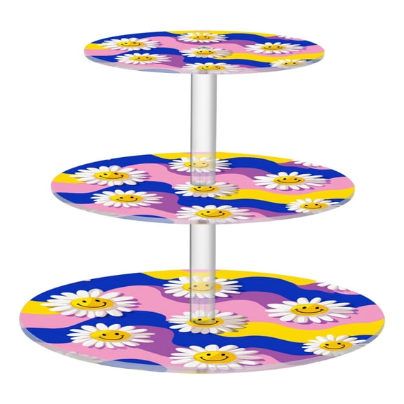 3 Tier Acrylic Cupcake Stand Smiling Daisies on Assorted Backgrounds Dessert Display Tower for Birthday Wedding Party