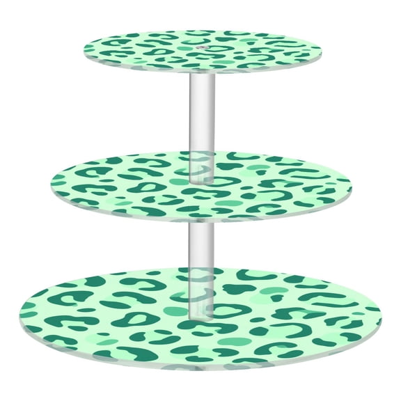 3 Tier Acrylic Cupcake Stand Soft Green Tonal Cheetah Print Dessert Display Tower for Birthday Wedding Party