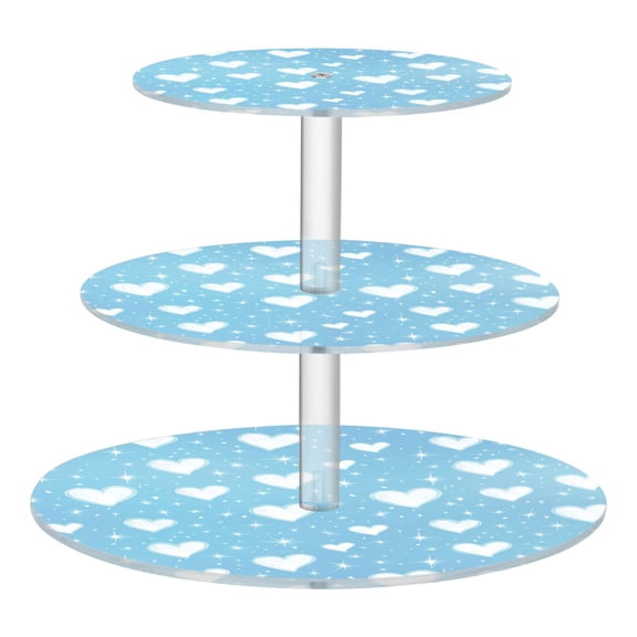3 Tier Acrylic Cupcake Stand Soft Heart Line Art on Blue Dessert Display Tower for Birthday Wedding Party