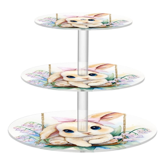 3 Tier Acrylic Cupcake Stand Spring Bunny with Flowers Dessert Display Tower for Birthday Wedding Party