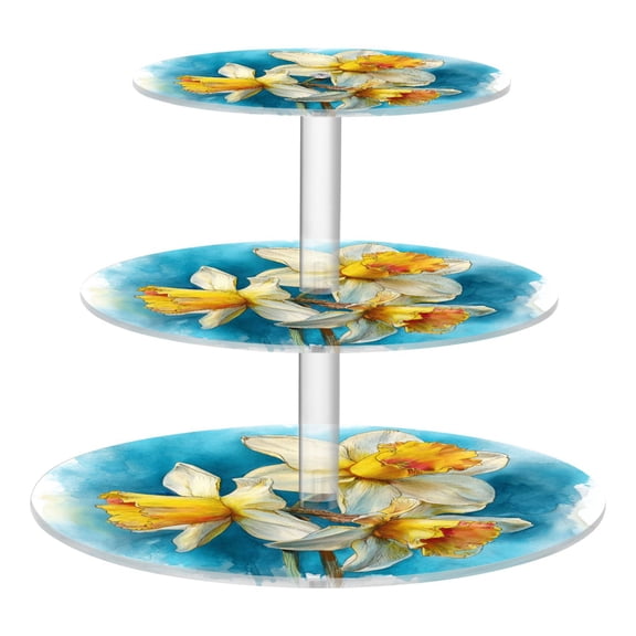 3 Tier Acrylic Cupcake Stand Spring Daffodils Dessert Display Tower for Birthday Wedding Party