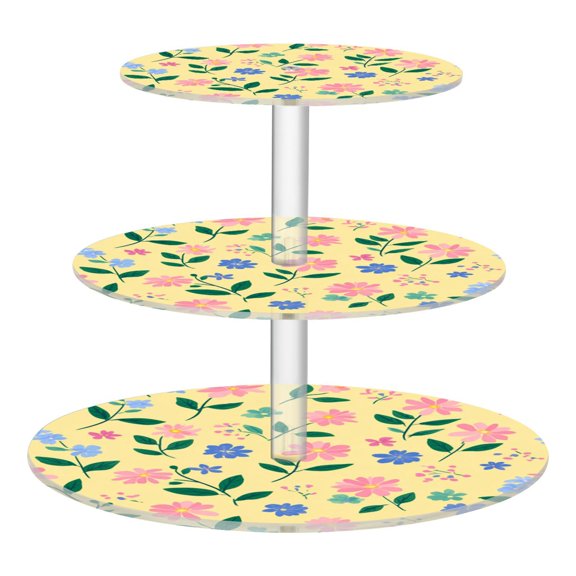 3 Tier Acrylic Cupcake Stand Spring Meadow Floral Print Dessert Display Tower for Birthday Wedding Party
