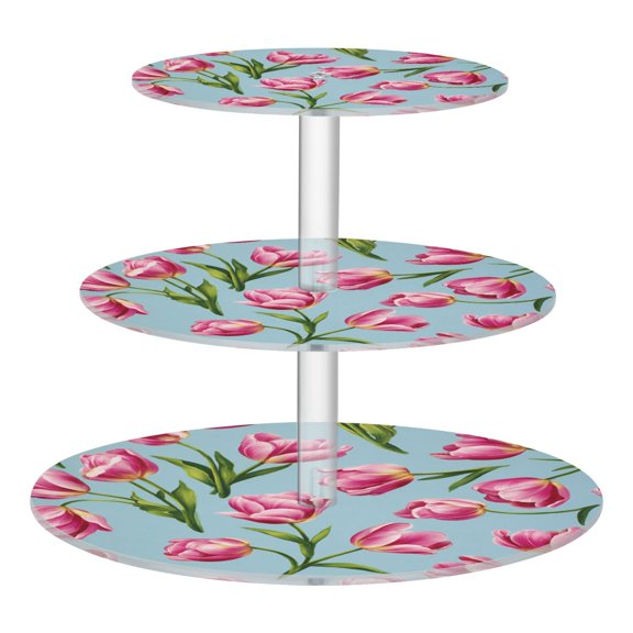 3 Tier Acrylic Cupcake Stand Spring Tulip Floral Design Dessert Display Tower for Birthday Wedding Party