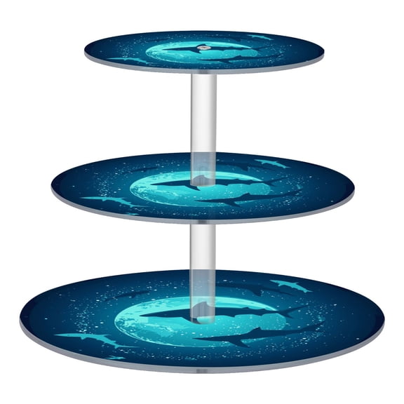 3-Tier Acrylic Cupcake Stand Sturdy Dessert Display Cupcake Tower Cupcake Holder for Party Wedding Outdoor Picnic Sharks Swimming Around The Planet Earth