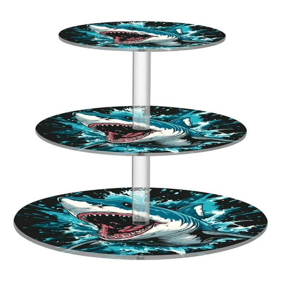 3-Tier Acrylic Cupcake Stand Sturdy Dessert Display Cupcake Tower Cupcake Holder for Party Wedding Outdoor Picnic Aggressive Blue Shark