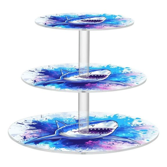 3-Tier Acrylic Cupcake Stand Sturdy Dessert Display Cupcake Tower Cupcake Holder for Party Wedding Outdoor Picnic Angry Shark