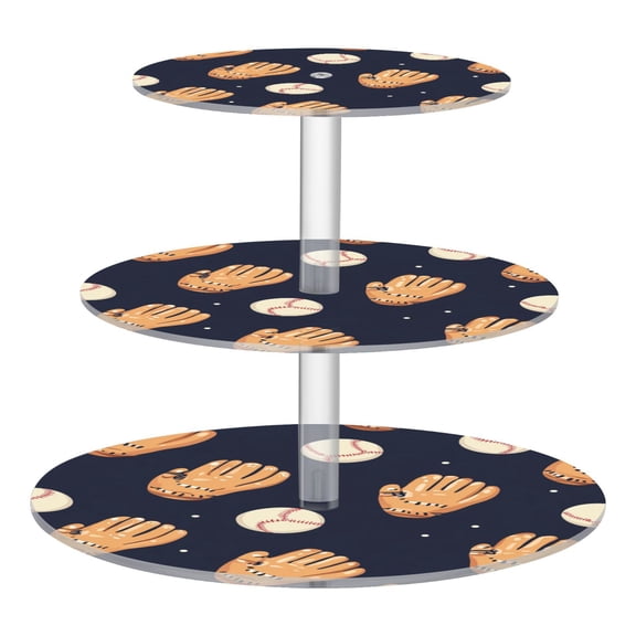 3-Tier Acrylic Cupcake Stand Sturdy Dessert Display Cupcake Tower Cupcake Holder for Party Wedding Outdoor Picnic Baseball Gloves and Balls Pattern