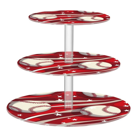 3-Tier Acrylic Cupcake Stand Sturdy Dessert Display Cupcake Tower Cupcake Holder for Party Wedding Outdoor Picnic Baseball Pattern