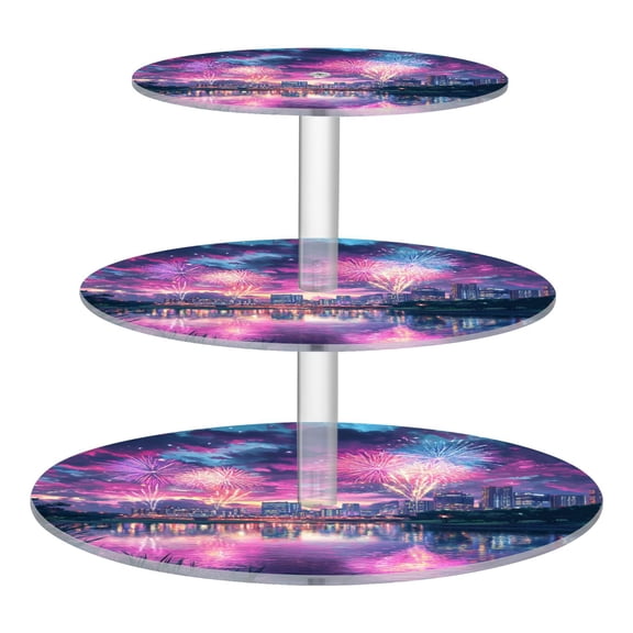 3-Tier Acrylic Cupcake Stand Sturdy Dessert Display Cupcake Tower Cupcake Holder for Party Wedding Outdoor Picnic Beautiful River with Fireworks