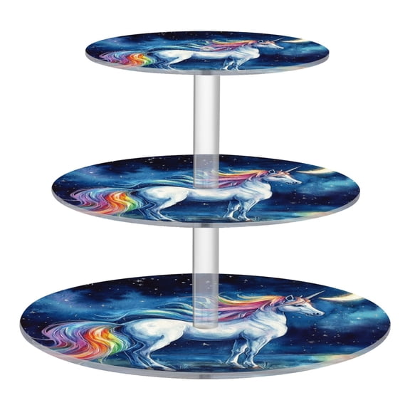 3-Tier Acrylic Cupcake Stand Sturdy Dessert Display Cupcake Tower Cupcake Holder for Party Wedding Outdoor Picnic Beautiful Watercolor Unicorn