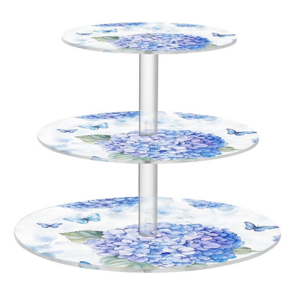 3-Tier Acrylic Cupcake Stand Sturdy Dessert Display Cupcake Tower Cupcake Holder for Party Wedding Outdoor Picnic Blue Hydrangea Pattern
