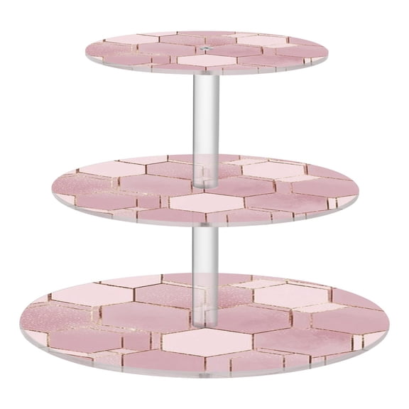 3-Tier Acrylic Cupcake Stand Sturdy Dessert Display Cupcake Tower Cupcake Holder for Party Wedding Outdoor Picnic Blush Pink Hexagon
