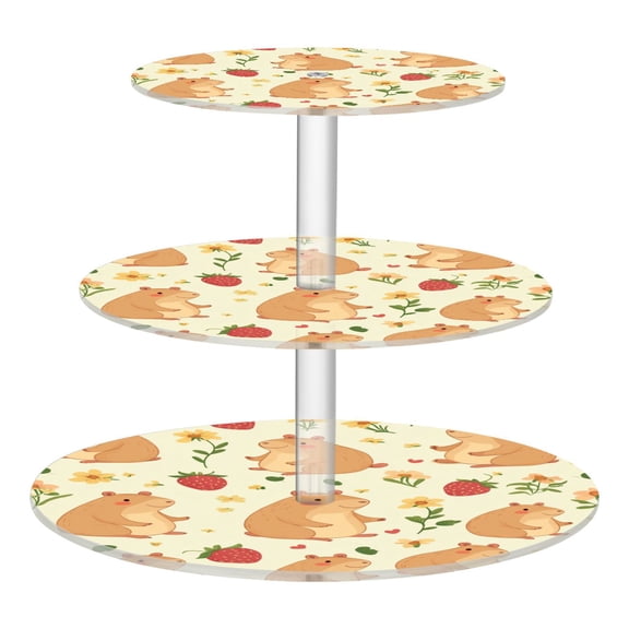 3-Tier Acrylic Cupcake Stand Sturdy Dessert Display Cupcake Tower Cupcake Holder for Party Wedding Outdoor Picnic Capybaras and Strawberries