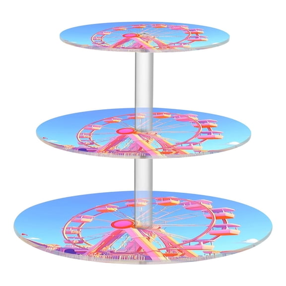3-Tier Acrylic Cupcake Stand Sturdy Dessert Display Cupcake Tower Cupcake Holder for Party Wedding Outdoor Picnic Cartoon Ferris Wheel