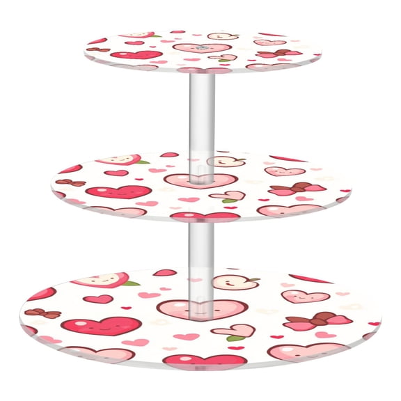 3-Tier Acrylic Cupcake Stand Sturdy Dessert Display Cupcake Tower Cupcake Holder for Party Wedding Outdoor Picnic Cartoon Pink Hearts Pattern