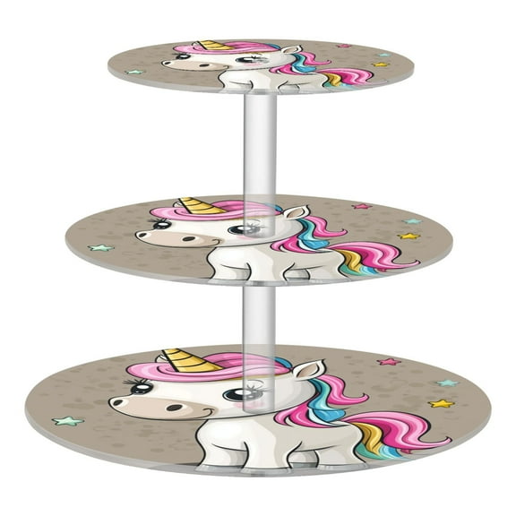3-Tier Acrylic Cupcake Stand Sturdy Dessert Display Cupcake Tower Cupcake Holder for Party Wedding Outdoor Picnic Cartoon Unicorn