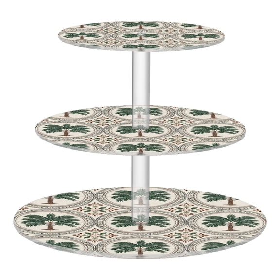 3-Tier Acrylic Cupcake Stand Sturdy Dessert Display Cupcake Tower Cupcake Holder for Party Wedding Outdoor Picnic Circular Palm Tree Motifs
