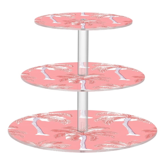 3-Tier Acrylic Cupcake Stand Sturdy Dessert Display Cupcake Tower Cupcake Holder for Party Wedding Outdoor Picnic Coral Pink Palm Tree