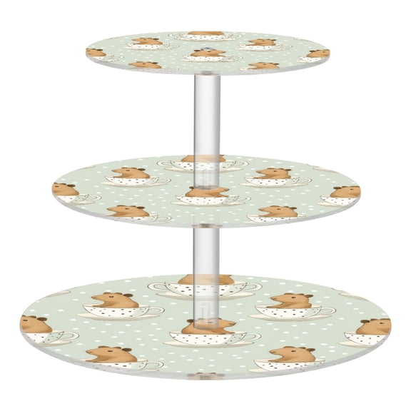 3-Tier Acrylic Cupcake Stand Sturdy Dessert Display Cupcake Tower Cupcake Holder for Party Wedding Outdoor Picnic Cute Capybara in Coffee Cups
