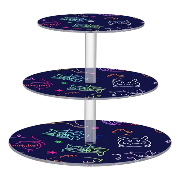 3-Tier Acrylic Cupcake Stand Sturdy Dessert Display Cupcake Tower Cupcake Holder for Party Wedding Outdoor Picnic Cute Cartoon Cat Spider Web