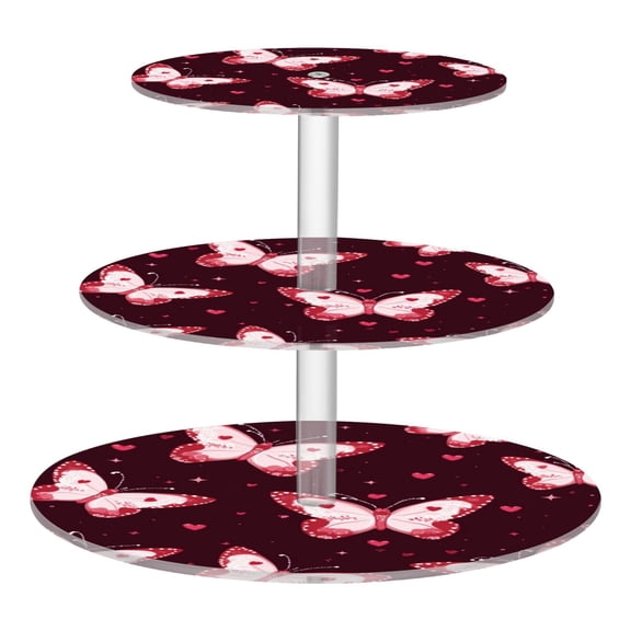 3-Tier Acrylic Cupcake Stand Sturdy Dessert Display Cupcake Tower Cupcake Holder for Party Wedding Outdoor Picnic Cute Pink Butterflies