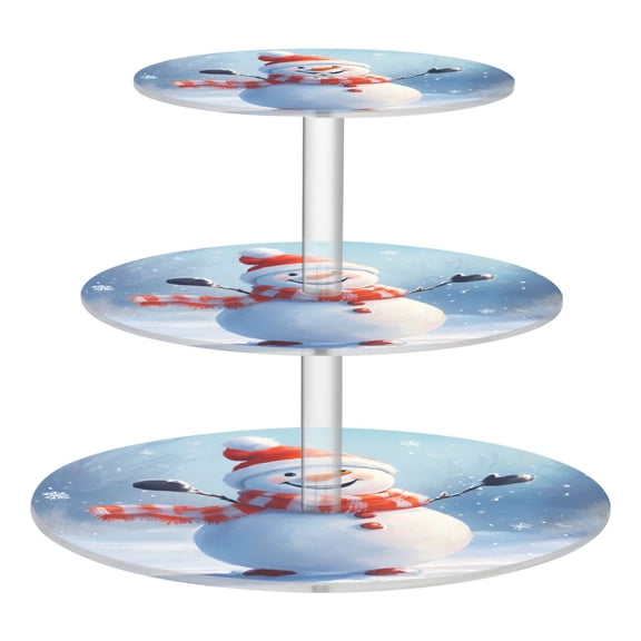 3-Tier Acrylic Cupcake Stand Sturdy Dessert Display Cupcake Tower Cupcake Holder for Party Wedding Outdoor Picnic Cute Smiling Snowman