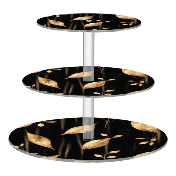 3-Tier Acrylic Cupcake Stand Sturdy Dessert Display Cupcake Tower Cupcake Holder for Party Wedding Outdoor Picnic Delicate Gold Leaf Pattern