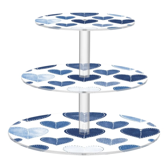 3-Tier Acrylic Cupcake Stand Sturdy Dessert Display Cupcake Tower Cupcake Holder for Party Wedding Outdoor Picnic Denim Heart Pattern