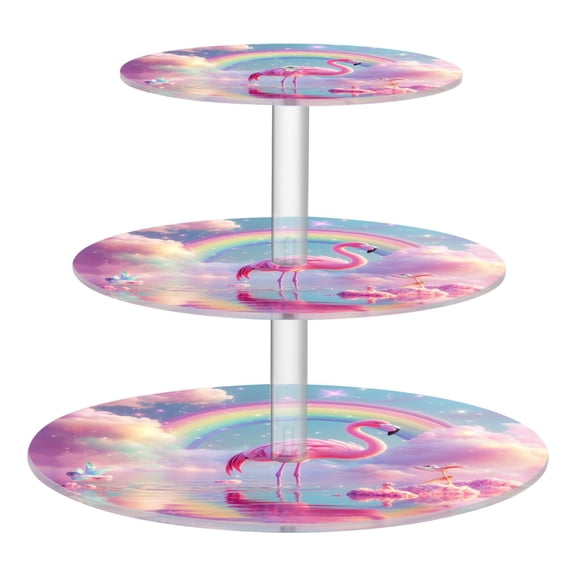 3-Tier Acrylic Cupcake Stand Sturdy Dessert Display Cupcake Tower Cupcake Holder for Party Wedding Outdoor Picnic Flamingo in The Water