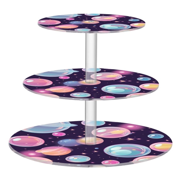 3-Tier Acrylic Cupcake Stand Sturdy Dessert Display Cupcake Tower Cupcake Holder for Party Wedding Outdoor Picnic Floating Bubbles Pattern